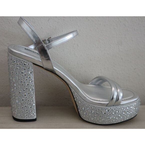 Michael Kors Women Sz 8.5M Silver Metallic Embellished Laci Platform Sandals - Picture 2 of 11